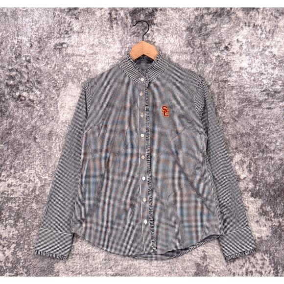 Peter Millar Tops - Peter Millar Shirt Medium Women USC Trojans Performance Golf Button Down Gingham